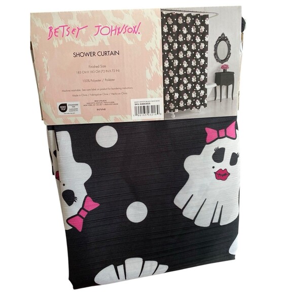 Betsey Johnson Halloween Sassy Ghosts So Boo Cute Shower Curtain Size 72x72 - Picture 3 of 3